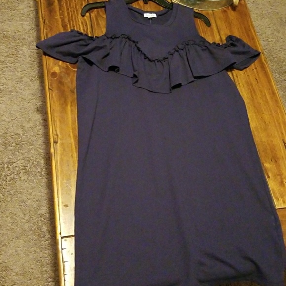Navy Blue Cold Shoulder Dress - Picture 2 of 4